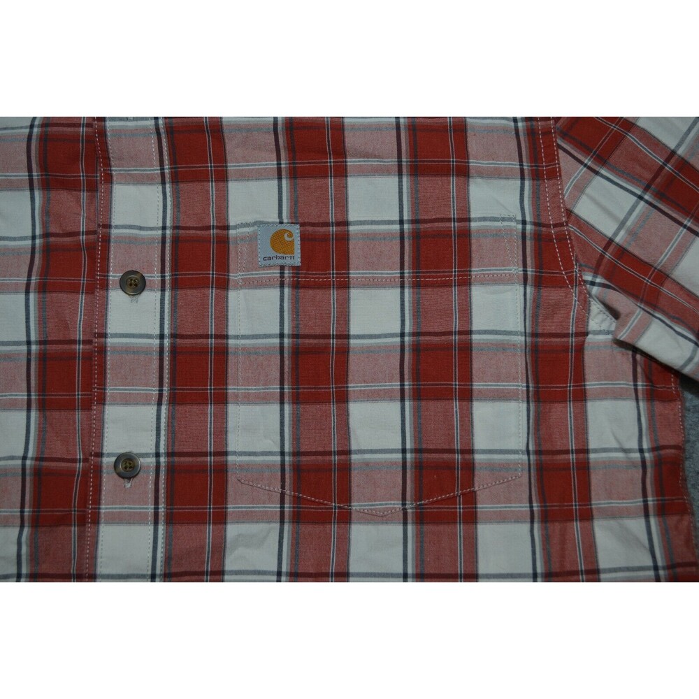 Carhartt Medium M Mens 100% Cotton Work Shirt Relaxed Fit Red Plaid Long‎ Sleeve - Picture 2 of 16